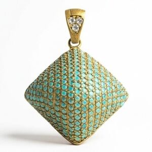 NEW Turquoise Silver & Bronze Pendant 3 Dimensional Diamond 925 Silver Pendant